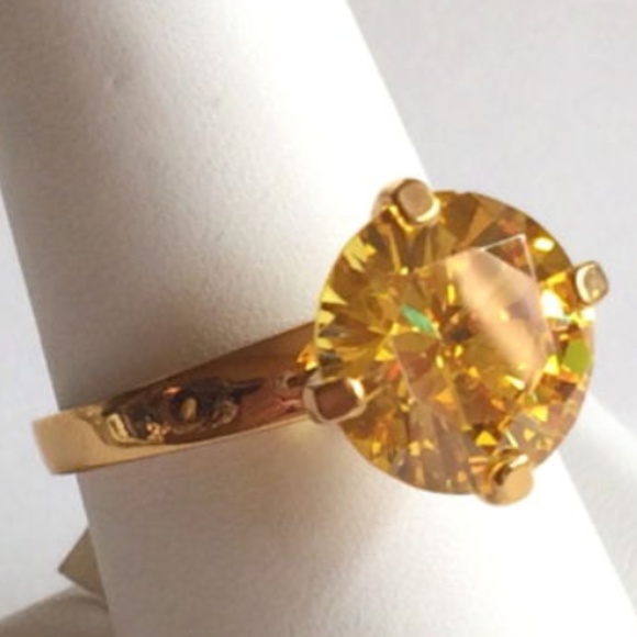 Gold Citrine Cocktail Ring Size 10 Canary Yellow - Picture 6 of 8